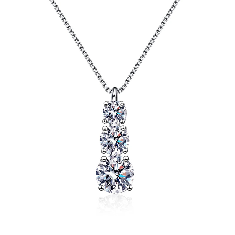 1.8CT Moissanite Diamond 3 Stones Pendant Necklace 925 Sterling Silver 18k gold plated