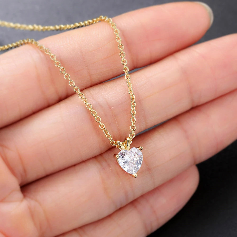 white/yellow gold 1CT Moissanite Heart Pendant Necklace 925 Sterling Silver Plated 18K Gold