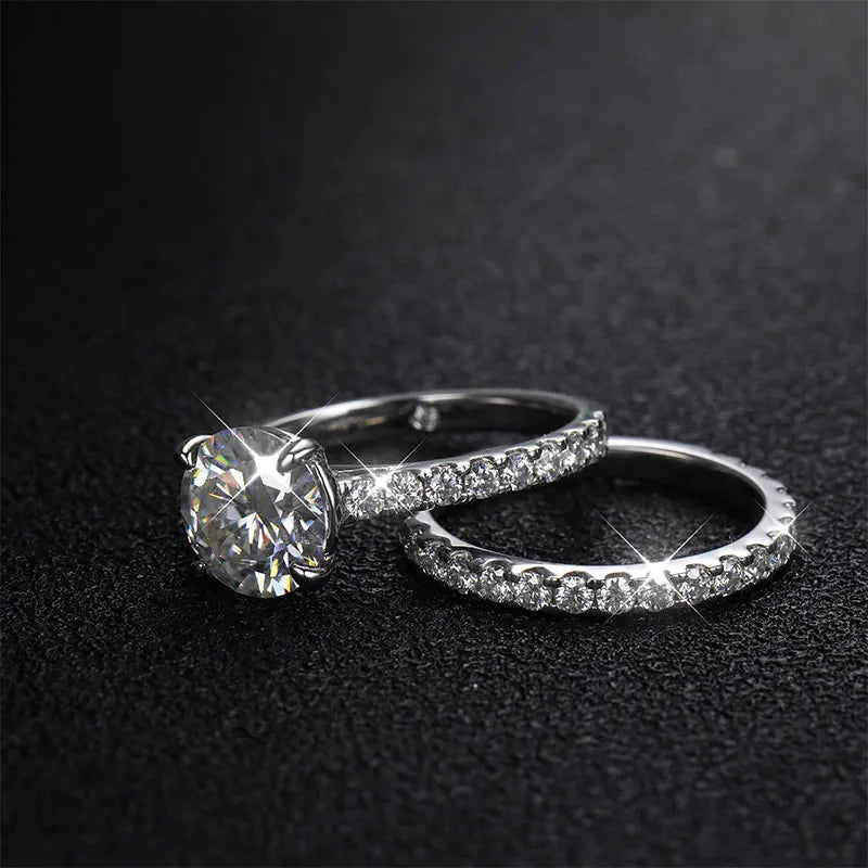 4.2 Moissanite Rings set (3ct mainsone+1.2 ct side stones) s925 Sterling Sliver 18k White Gold Plated