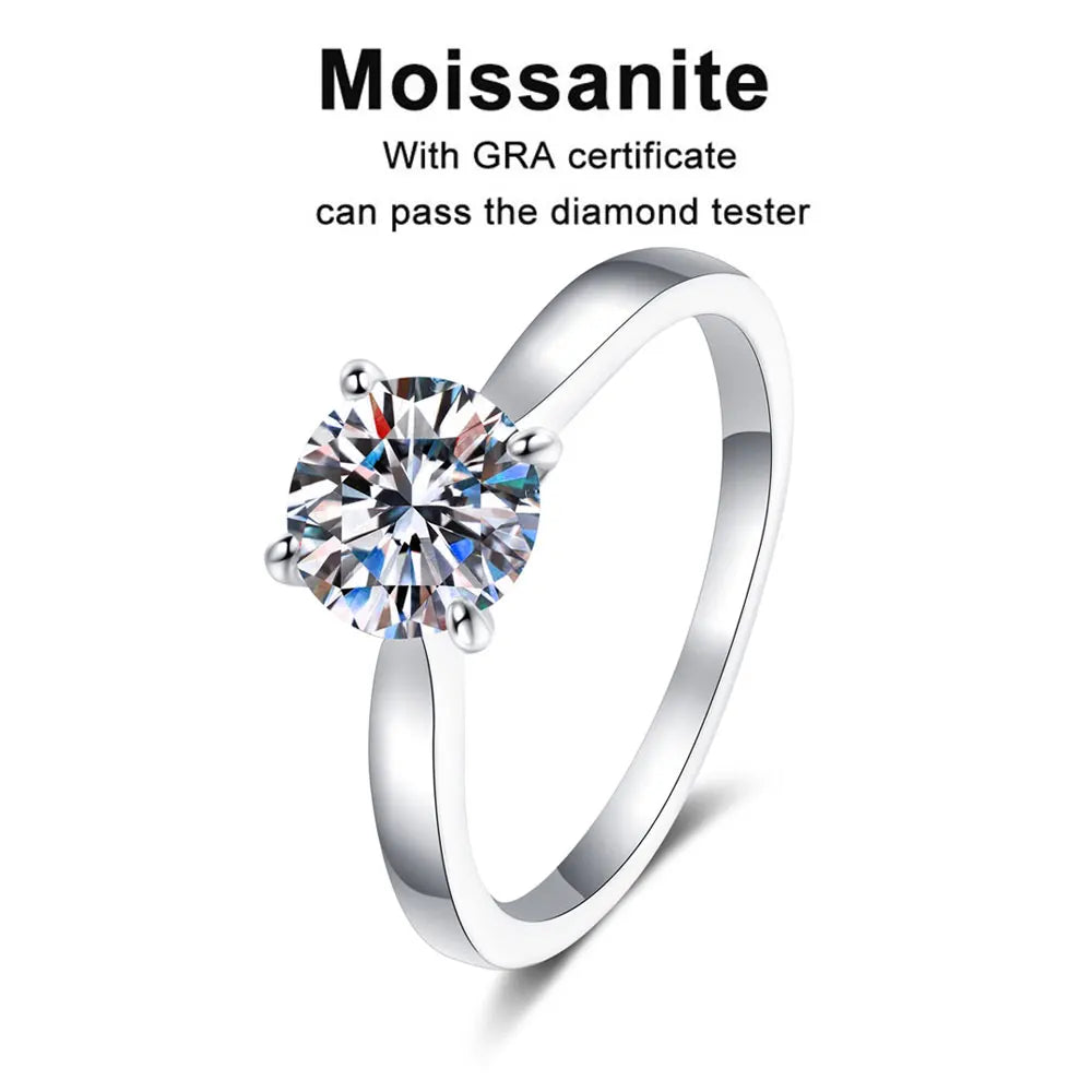 1ct Moissanite classic Ring 4 Prong Solitiare Diamond Ring  s925 Sliver 18k White Gold Plated