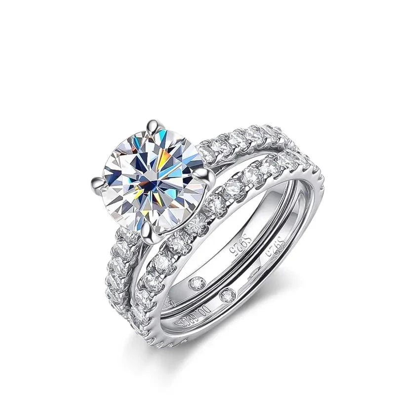 4.2 Moissanite Rings set (3ct mainsone+1.2 ct side stones) s925 Sterling Sliver 18k White Gold Plated