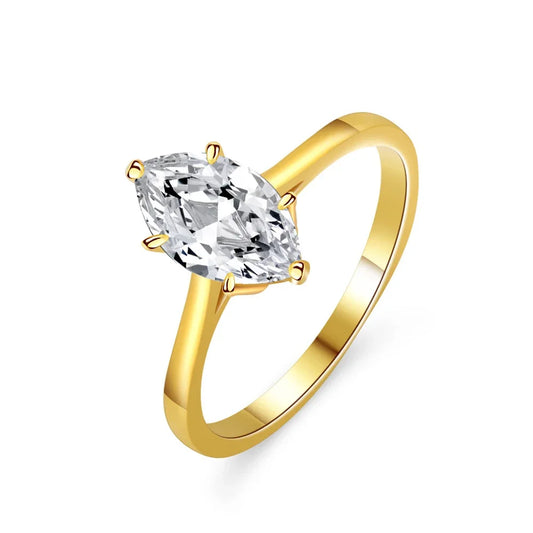 yellow gold 1CT Marquise Cut Moissanite diamond Ring 925 Sterling Silver 18k gold plated