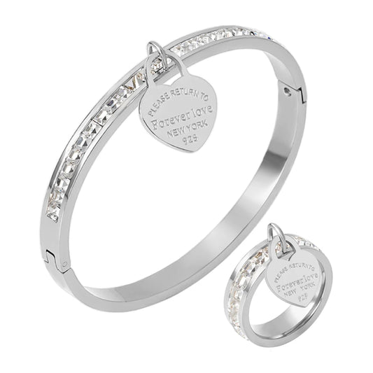 Forever Love Charm Crystal  jewelry set: Bracelet + Ring