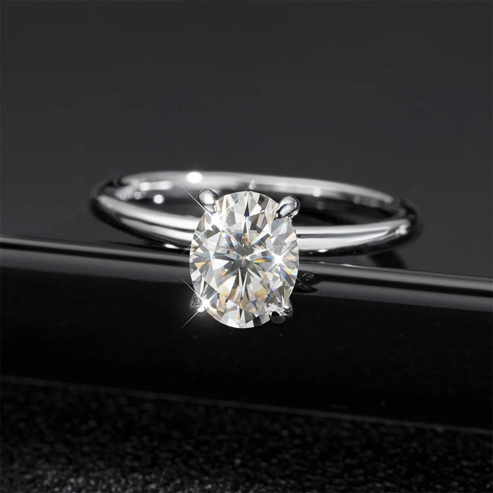 2CT Oval Moissanite Rings 4 Prong Setting Classic Diamond Ring 925 Sterling Silver 18k white gold plated