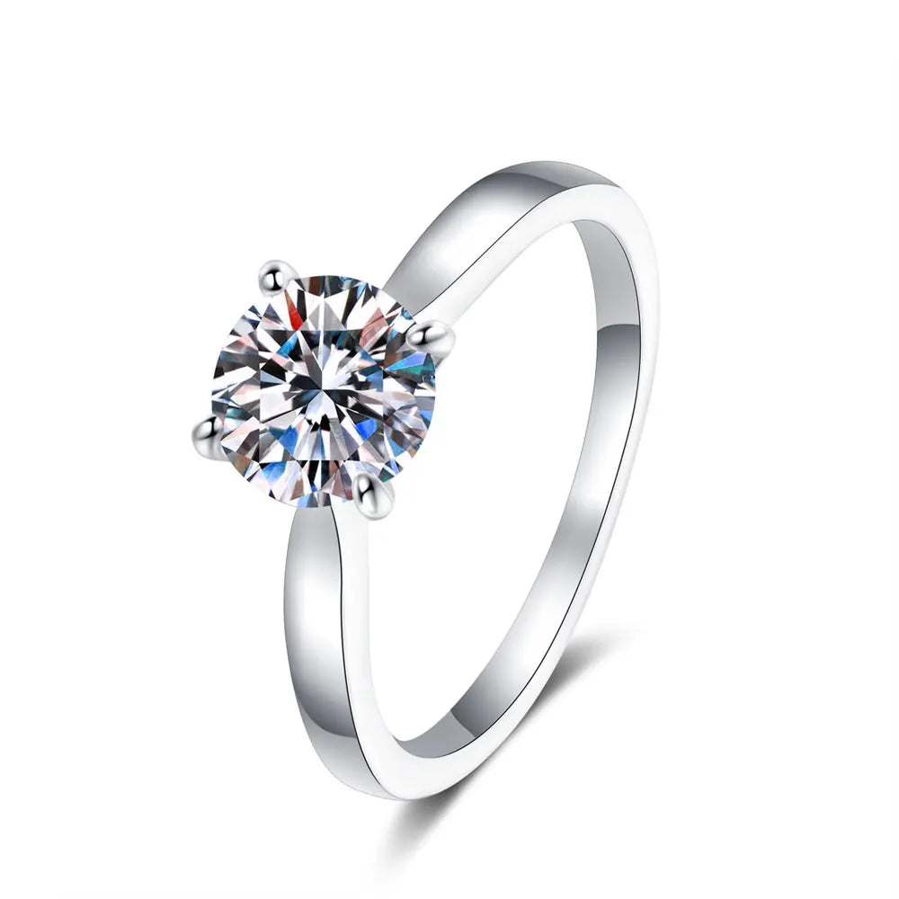 1ct Moissanite classic Ring 4 Prong Solitiare Diamond Ring  s925 Sliver 18k White Gold Plated