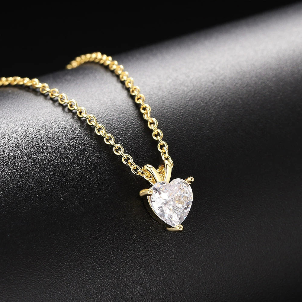 white/yellow gold 1CT Moissanite Heart Pendant Necklace 925 Sterling Silver Plated 18K Gold