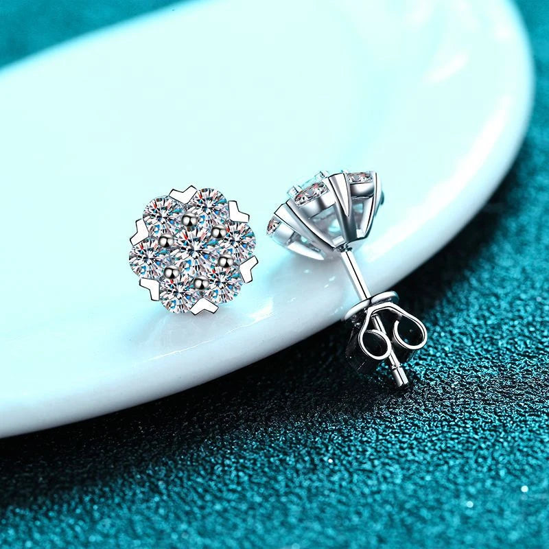 Flower Earrings Moissanite 0.5CT - 1CT 925 Sterling Silver  18k White Gold Plated